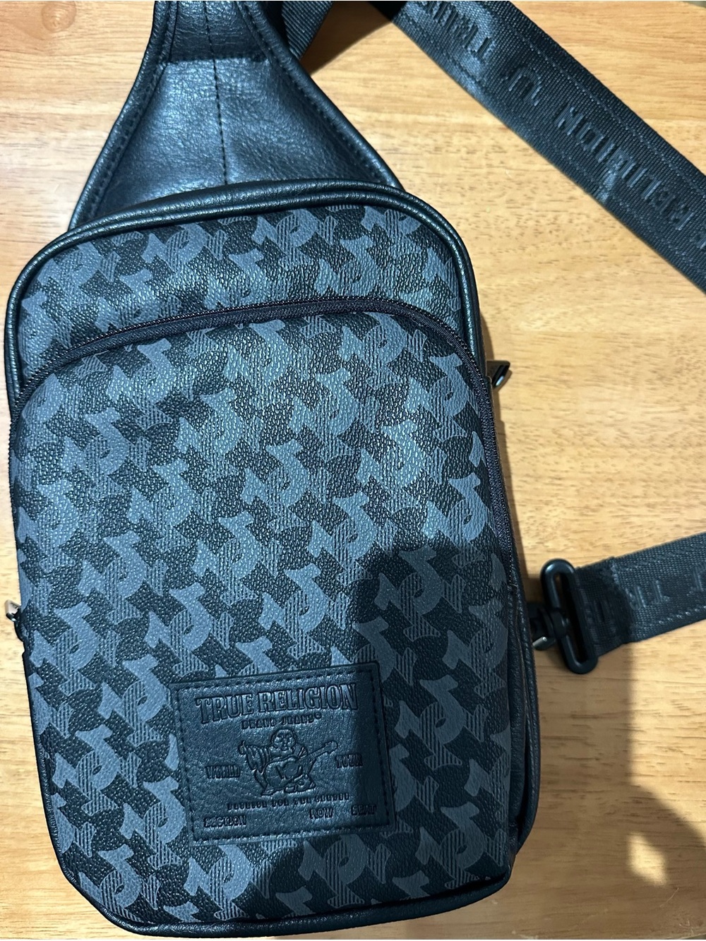 True Religion Black Patterned Crossbody Sling Bag